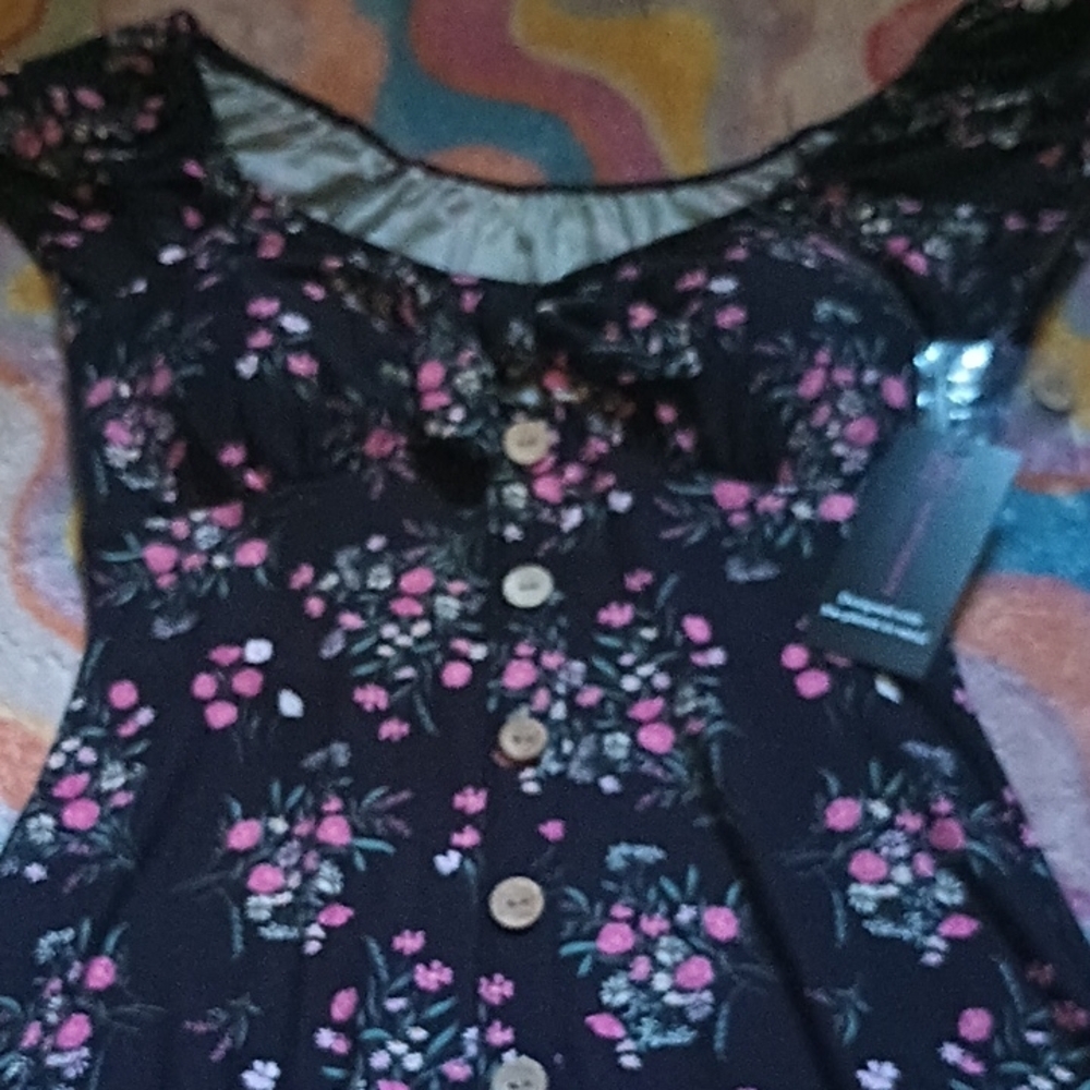 Floral Black Dress with Pink Accents